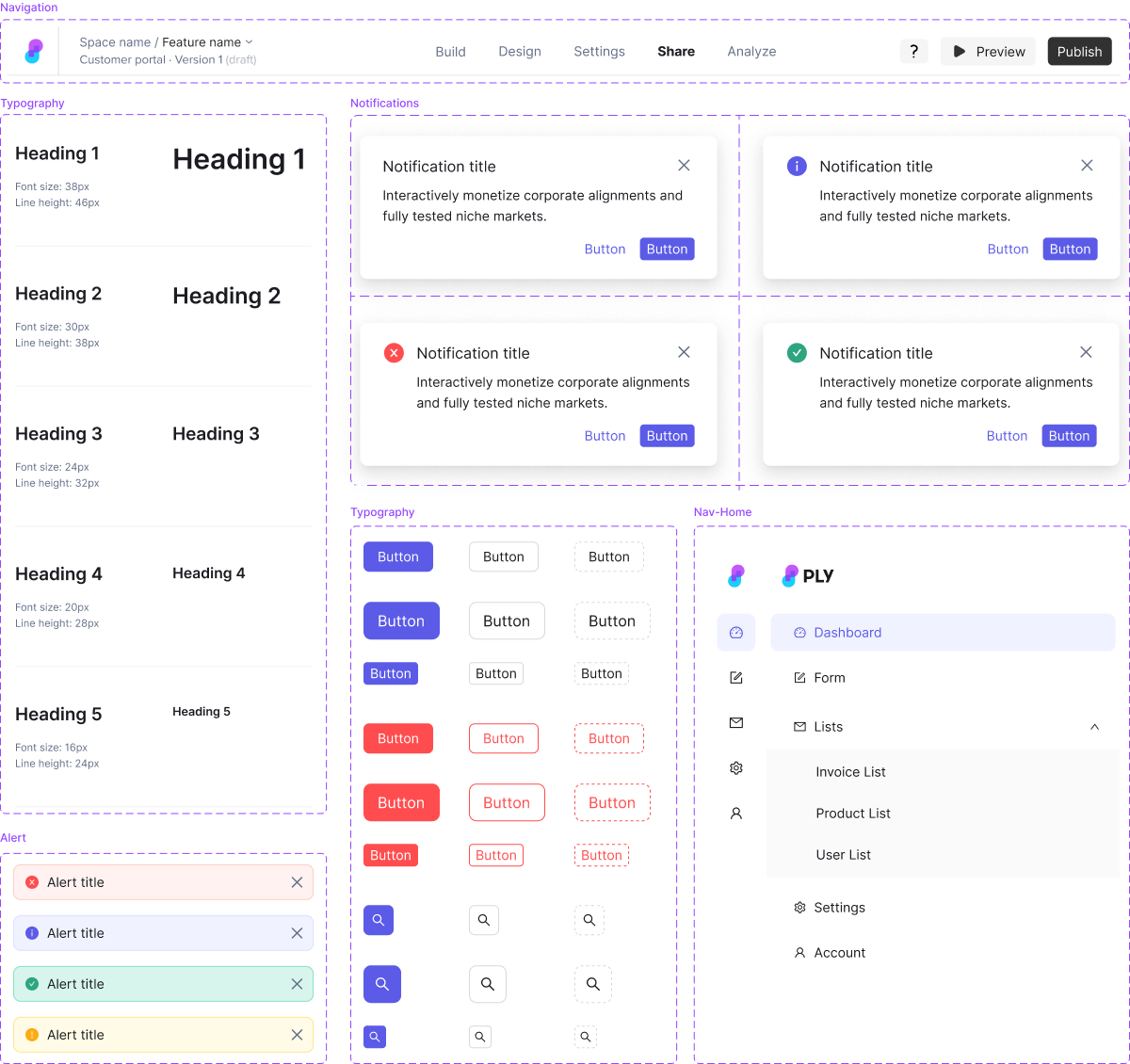 PLY design system components and styles